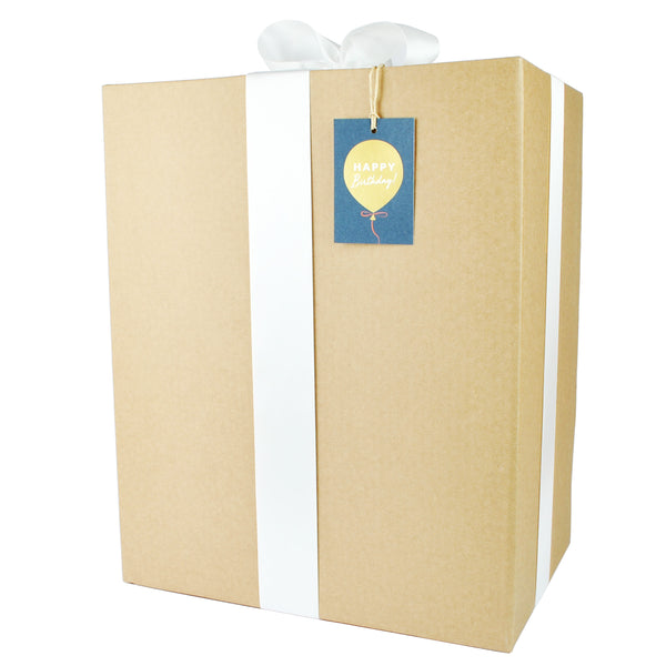 Happy Birthday outer packaging for the Prosecco Tasting Box with birthday tag and satin ribbon