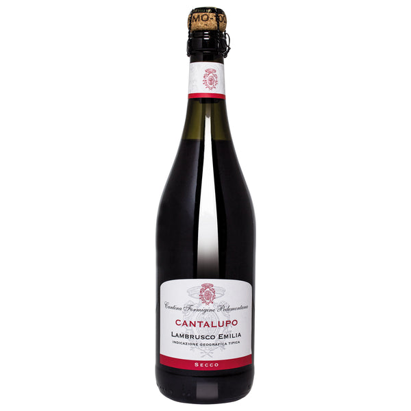 Bottle of Cantalupo Lambrusco Emilia wine on a white background
