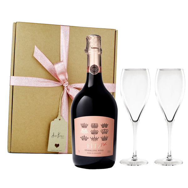 Fitz Pink Sparkling English Wine with 2 Fizz Glasses Gift Set