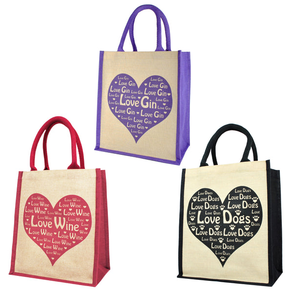 Love Wine / Gin / Dogs - Shopping Bag / 6 Bottle Carrier with a Removable Divider