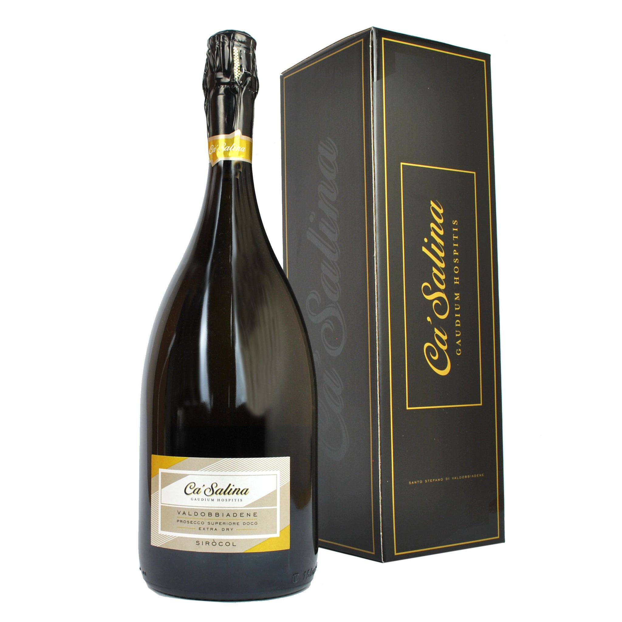 A large Magnum bottle of Ca'Salina Prosecco Superiore DOCG Sirocol Extra Dry in a Gift Box