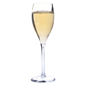 Prosecco flute with bubbly Prosecco on a white background