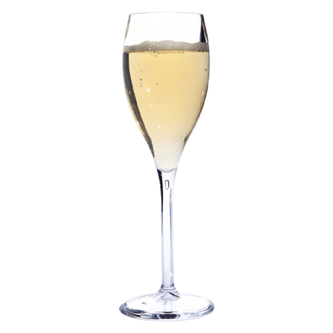 Prosecco flute with bubbly Prosecco on a white background