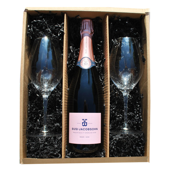 Busi Jacobsohn Rosé English Sparkling Wine and Riedel Champagne Wine Glasses Gift Set