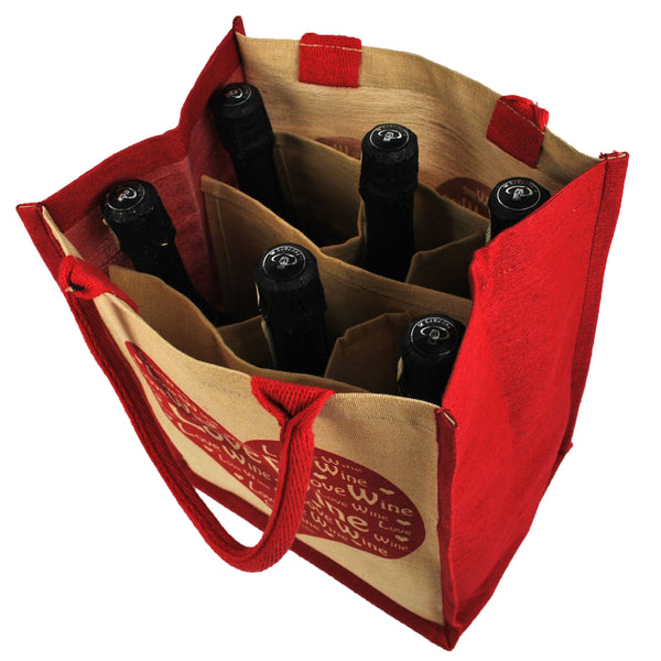 Love Wine Shopping Bag / 6 Bottle Wine Carrier with a Removable Divider