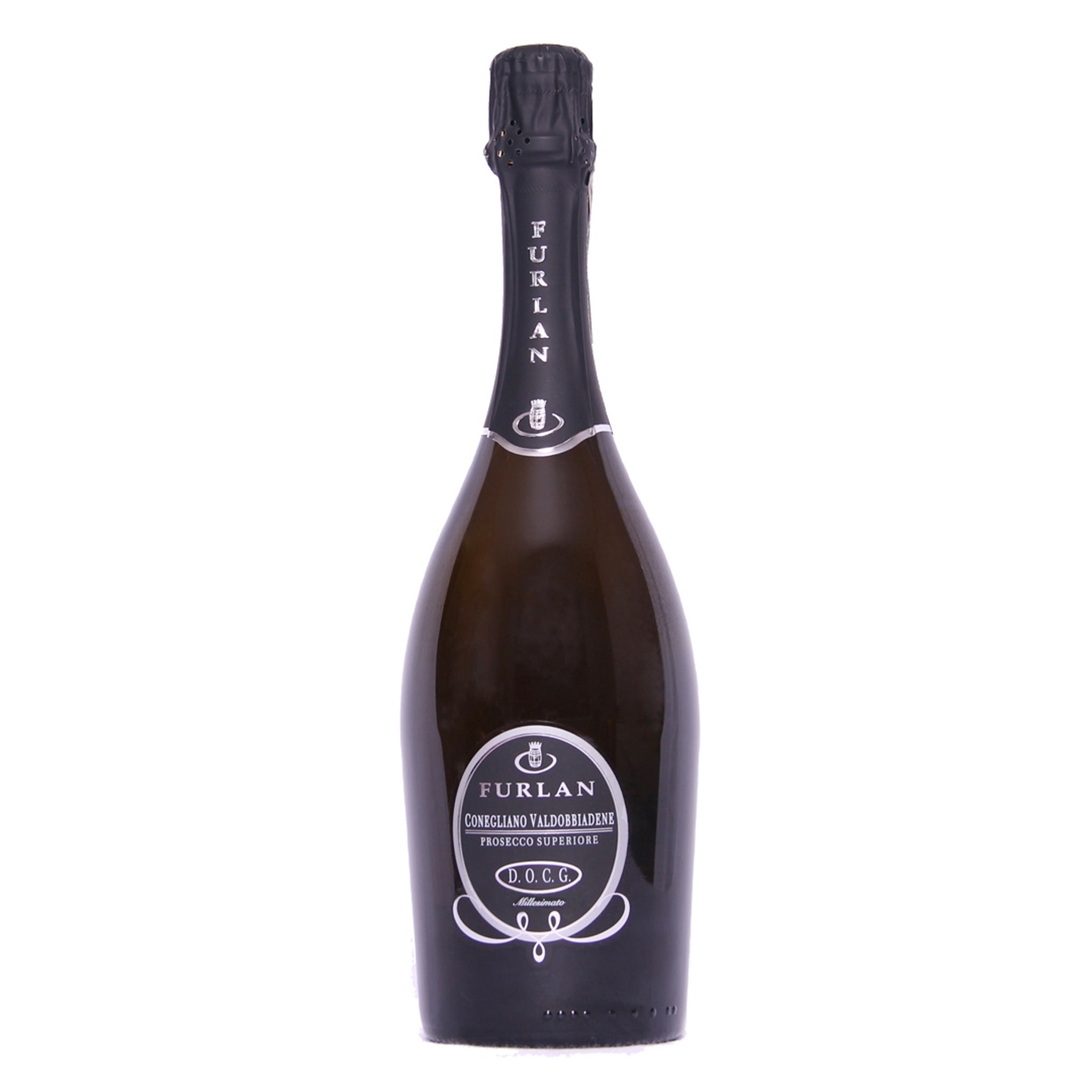 Furlan Prosecco Superiore DOCG Extra Dry black and silver bottle 750ml Congeliano-Valdobbiadene