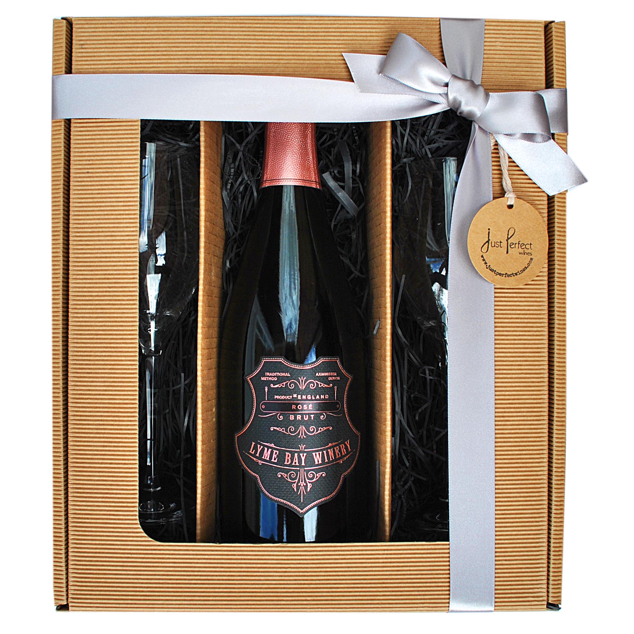 Lyme Bay Rosé Brut English Sparkling Wine Gift Set with 2 Spiegelau Fizz Glasses