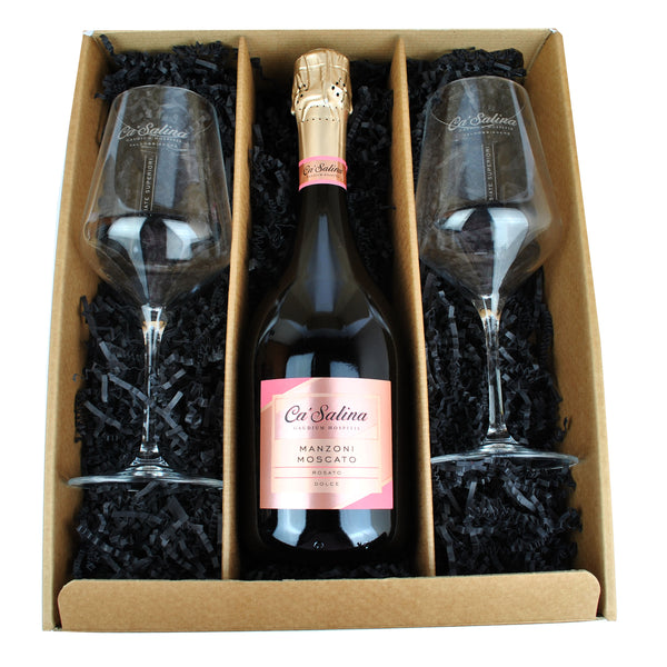 Ca'Salina Pink Moscato Sparkling Wine and Glasses Gift Set