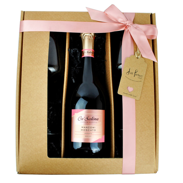 Ca'Salina Sparkling Pink Moscato Dolce Sweet Gift Set with 2 Branded Glasses