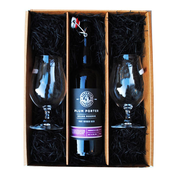 Titanic Plum Porter Grand Reserve Port Infused Beer and Beer Glasses Gift Set