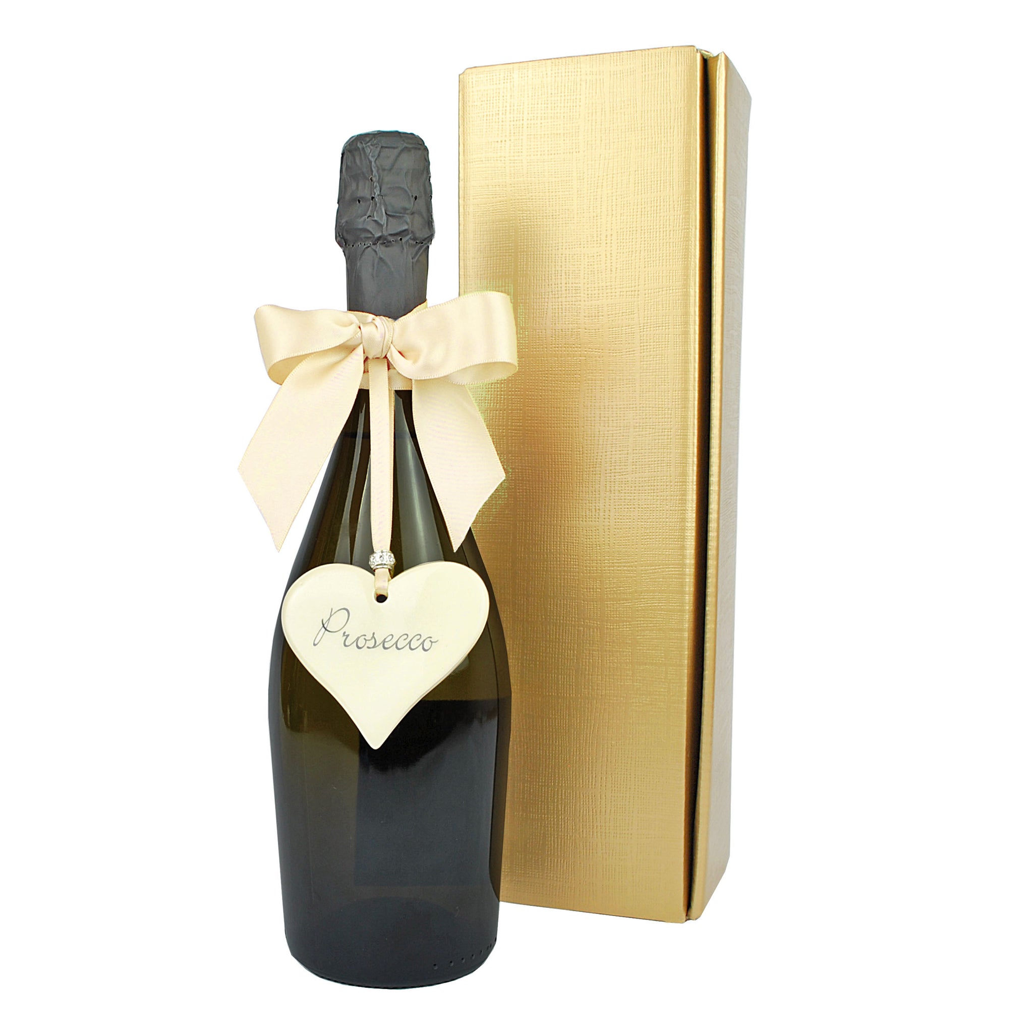 Love Prosecco with a ceramic heart presented in a gold gift box