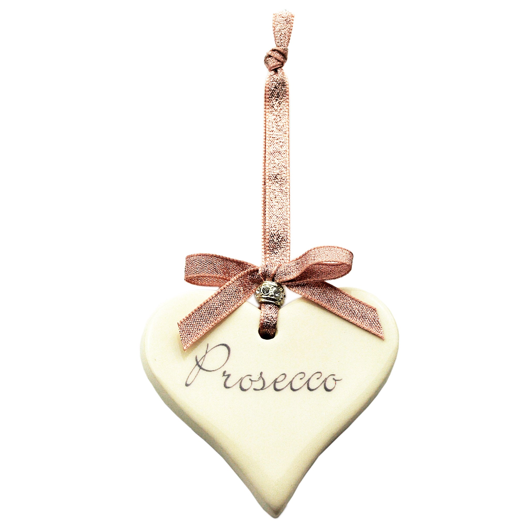Rose Gold Prosecco Ceramic Heart Decoration perfect gift idea for Mother's Day