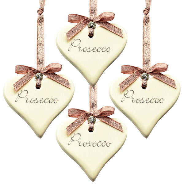 Rose Gold Prosecco Ceramic Heart Christmas Decoration
