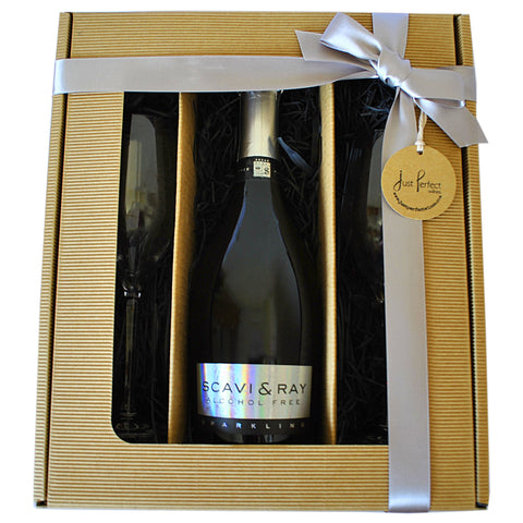 Scavi & Ray Non Alcoholic Sparkling Wine and Glasses Gift Set