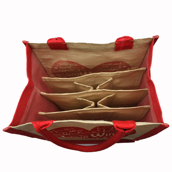 Love Wine Shopping Bag / 6 Bottle Wine Carrier with a Removable Divider