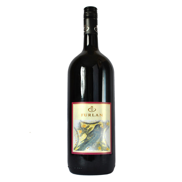 A magnum of red wine Merlot 1.5l Furlan with a bird label